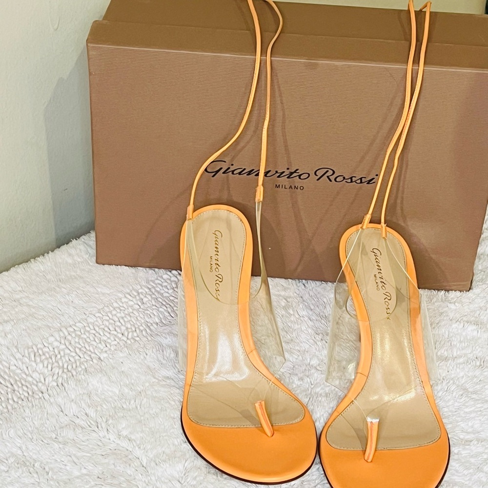 Gianvito Rossi Clear Strap Lace-Up Sandals | Orange Leather